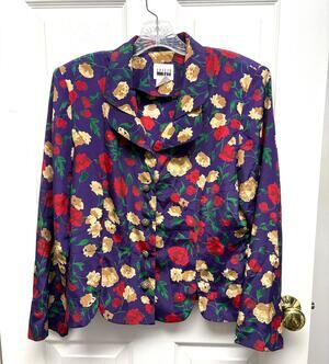 Leslie Faye Blouse Vintage Floral 80’s Secretary Padded Shoulders Womens Size 14